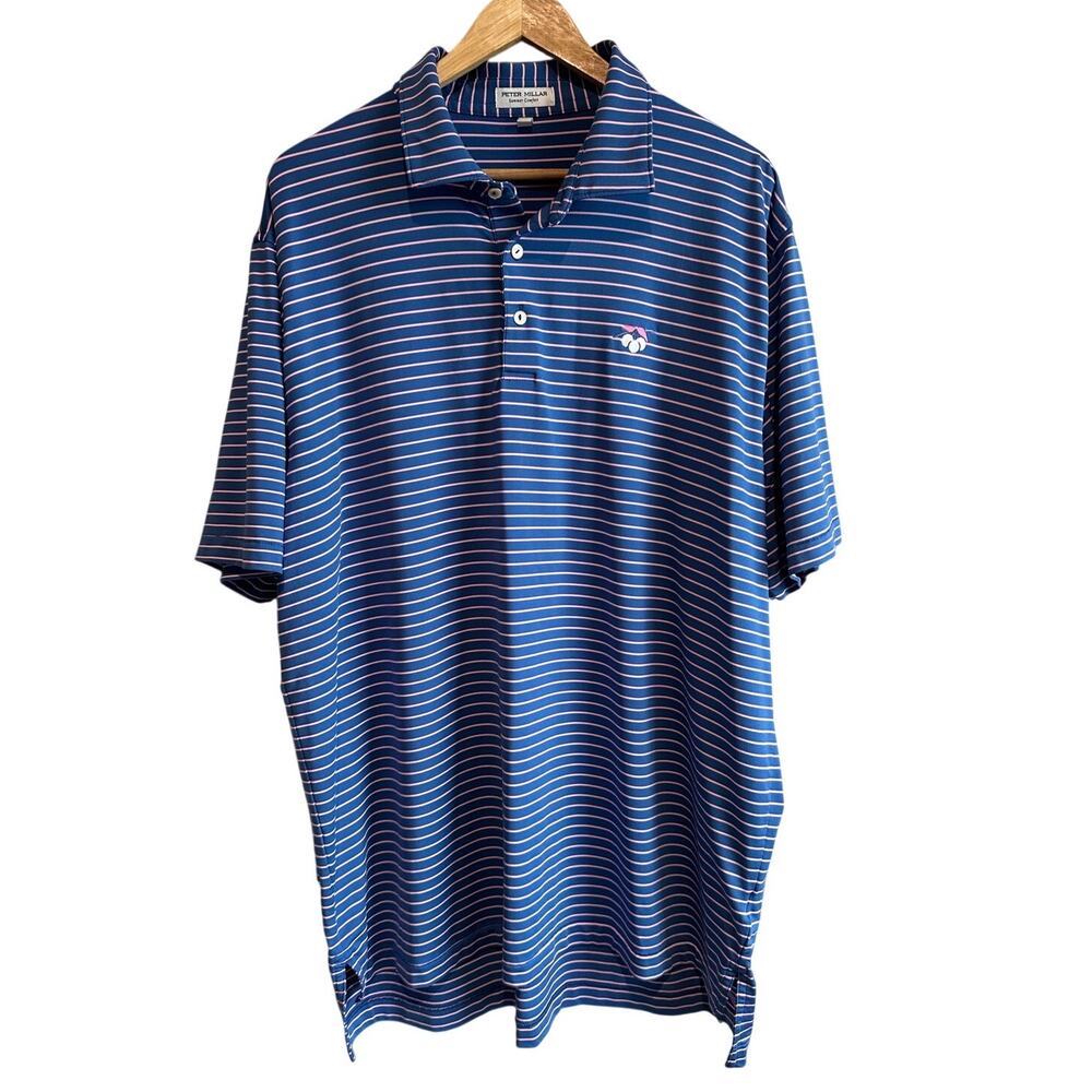 Peter Millar Cherry Hills Golf Club Drum Performance Polo Blue Striped XL